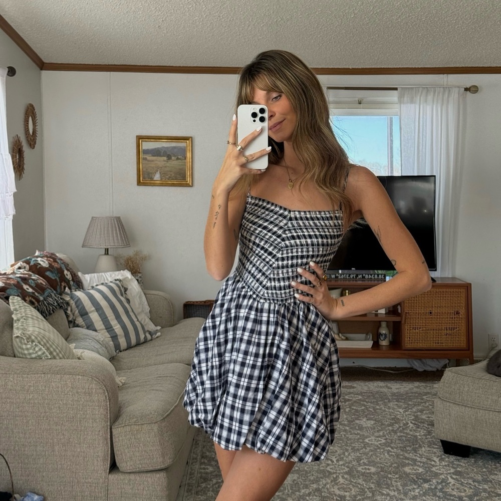 plaid bubble mini dress